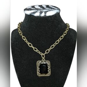 Cold Water Creek Elegant Antique Black and Gold Pendant Necklace